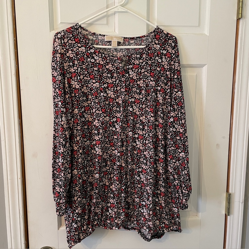 Michael Kors Multicolor Flowers Long Sleeve  Pullover Top with Peep Hole Size 3X